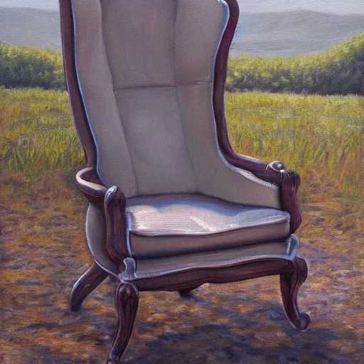 Prompt: a realistic painting of a chair on a hill highly detailed trending on art station