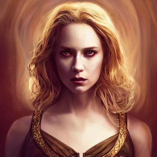 Image similar to majestic gracious regal aristocratic blonde female vampire portrait, atmospheric lighting, painted, soft rim light, menacing, intricate, volumetric lighting, beautiful, rich deep colours masterpiece, golden hour, sharp focus, ultra detailed, by leesha hannigan, ross tran, thierry doizon, kai carpenter, ignacio fernandez rios