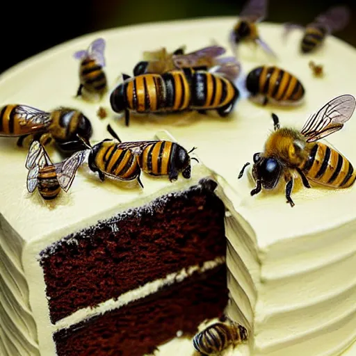 a cake with bees in it, photograph, Stable Diffusion