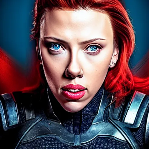 Image similar to photograph of Scarlet Johansson as a super hero, highly detailed, headshot Portrait.