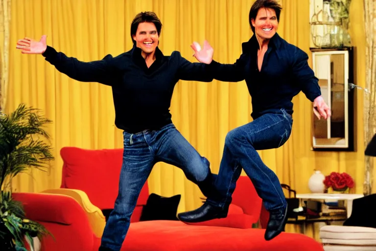 Image similar to tom cruise jumping!!! on oprah yellow couch