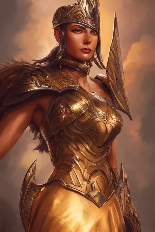 Image similar to amazon valkyrie athena, d & d, fantasy, portrait, highly detailed, headshot, digital painting, trending on artstation, concept art, sharp focus, illustration, art by artgerm and greg rutkowski and magali villeneuve