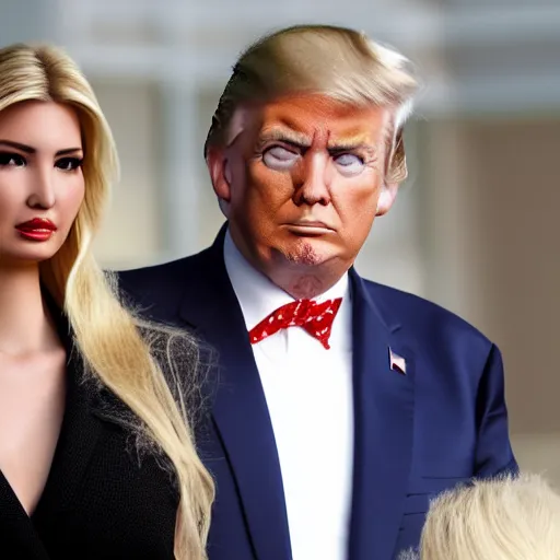 Prompt: Donald Trump and Ivanka Trump as conjoined twins, AP news photo, photorealistic,8k, XF IQ4, 150MP, 50mm, F1.4, ISO 200, 1/160s, natural light