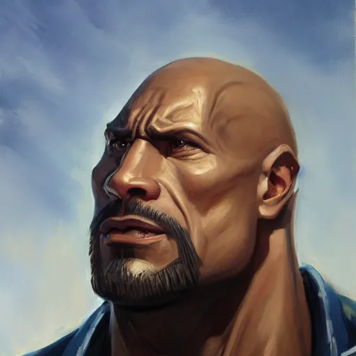 Image similar to greg manchess portrait painting of armored the foundation aka dwayne the rock johnson from fortnite as overwatch character, medium shot, asymmetrical, profile picture, organic painting, sunny day, matte painting, bold shapes, hard edges, street art, trending on artstation, by huang guangjian, gil elvgren, ruan jia, greg rutkowski, gaston bussiere