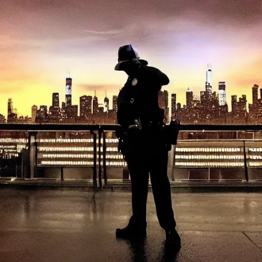 Image similar to “ michael oblowitz directing a hard - boiled cop action movie in queens at night with the new york skyline in the distance. heavy rain, cinematic ”