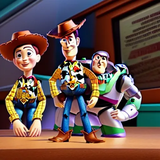 Prompt: Toy story movie screengrab with among us imposter