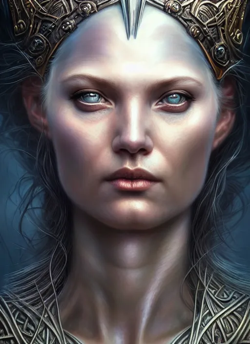 Prompt: closeup portrait shot of a norse goddess in a scenic dystopian environment, intricate, elegant, highly detailed, centered, digital painting, artstation, concept art, smooth, sharp focus, illustration, artgerm, tomasz alen kopera, peter mohrbacher, donato giancola, joseph christian leyendecker, wlop, boris vallejo