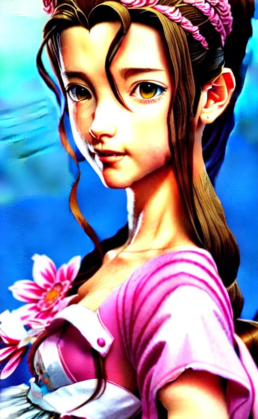 Image similar to aerith gainsborough as she appears in the godfather film. beautiful shadowing, 3 d shadowing, reflective surfaces, illustrated completely, 8 k beautifully detailed pencil illustration, extremely hyper - detailed pencil illustration, intricate, epic composition, very very kawaii, masterpiece, bold complimentary colors. stunning masterfully illustrated by artgerm and range murata.