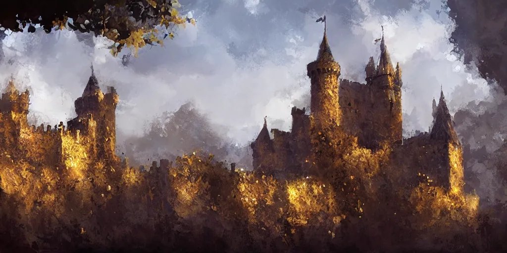 Image similar to a medieval castle by craig mullins, extremely beautiful, f/1.4
