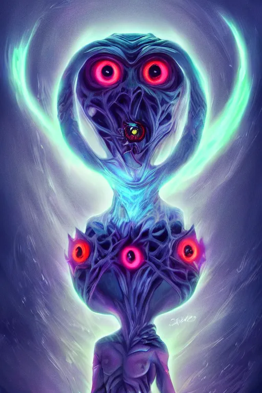 Image similar to a glowing humanoid figure tulip monster with large glowing eyes, highly detailed, digital art, sharp focus, trending on art station, plant, anime art style