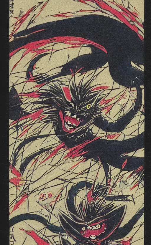 Image similar to by akio watanabe, manga art, demon claw, yokai, trading card front