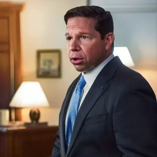 Prompt: Cinematic still of Florida Governor Ron DeSantis in a political thriller, Man of the Year