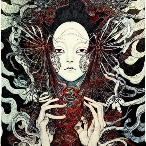 Image similar to prompt: Faceless face painted in William Blake style drawn by Vania Zouravliov and Takato Yamamoto, intricate oil painting, high detail, Neo-expressionism, post-modern gouache marks on the side, gnarly details soft light, white background, intricate detail, intricate ink painting detail, sharp high detail, manga and anime 2000