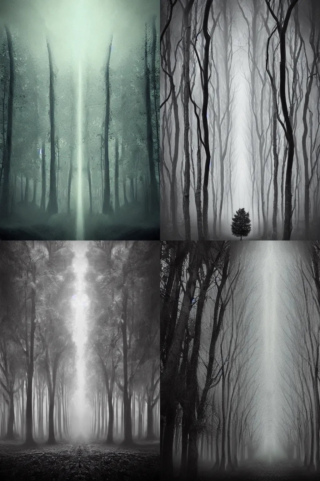 Prompt: Trees are screaming as the smoke settles. psychedelic digital art, symmetric, monochromatic, matte painting, hightly detailed, astounding, stunning, cinematic, movie concept art