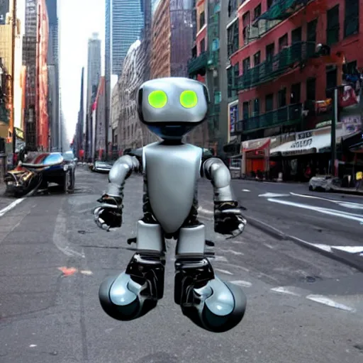 Prompt: I Robot robots in the streets of New York City