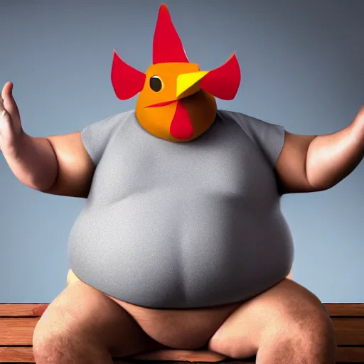 Image similar to photo, fat man with chicken head instead of his head