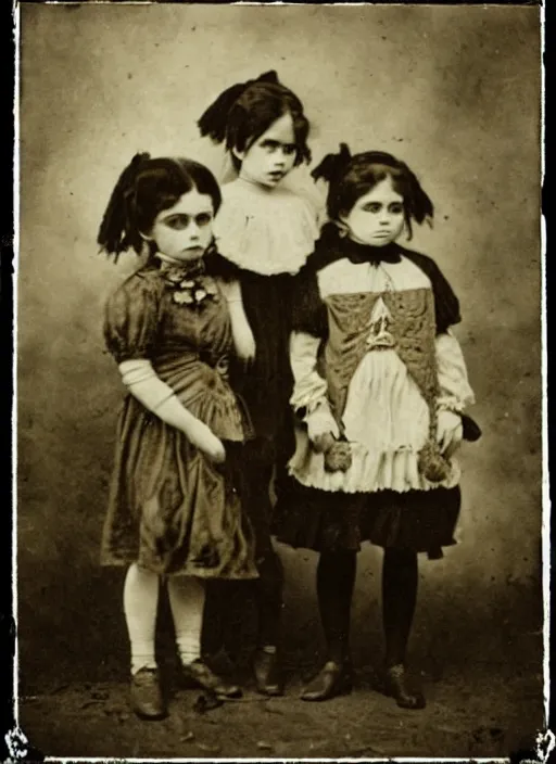 Prompt: creepy Kids Photo Victorian Children , Vintage Horror , Weird , Vintage Photo Art , memento mori