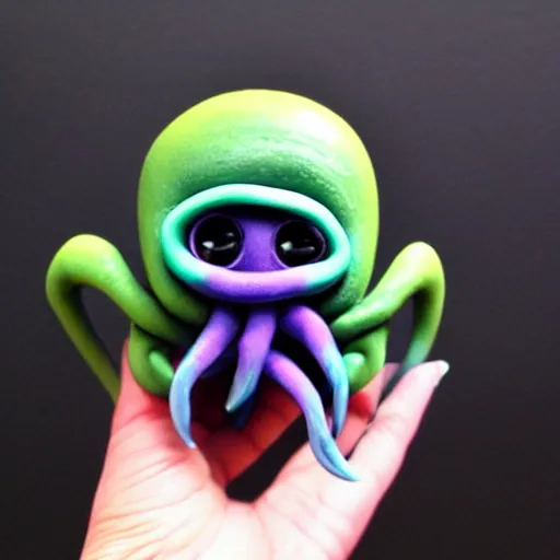 Image similar to polymer clay sculpture of a cute illithid, colorful, minimalist