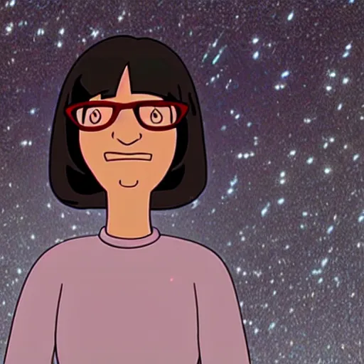 Prompt: A still of Tina Belcher from Bob's Burgers in 2001: A Space Odyssey (1968), photorealistic