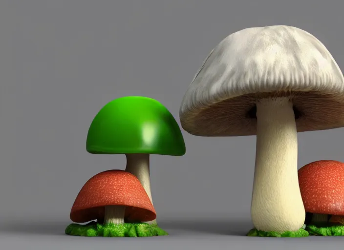 Image similar to a cute creature sitting next to a mushroom, sidefx houdini, vfx, mantra render