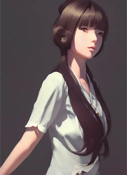 Prompt: gorgeous feminine Japanese schoolgirl, elaborate polished, trending on ArtStation, by Ilya Kuvshinov, Krenz, Cushart, sublime-classy-dignified ambience, 16k, sharp focus, volumetric lighting