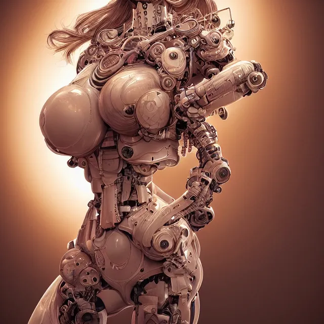 Image similar to the portrait of true neutral semi - colorful female cyborg milk maid as absurdly beautiful, gorgeous, elegant, lactating robot, an ultrafine hyperdetailed illustration by kim jung gi, irakli nadar, intricate linework, bright colors, octopath traveler, final fantasy, unreal engine 5 highly rendered, global illumination, radiant light, detailed and intricate environment