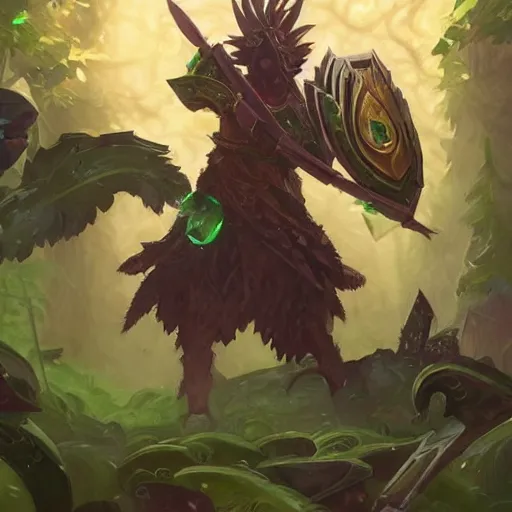 Image similar to green leaves shield, shield made of leaves, epic fantasy style, in the style of Greg Rutkowski, hearthstone artwork