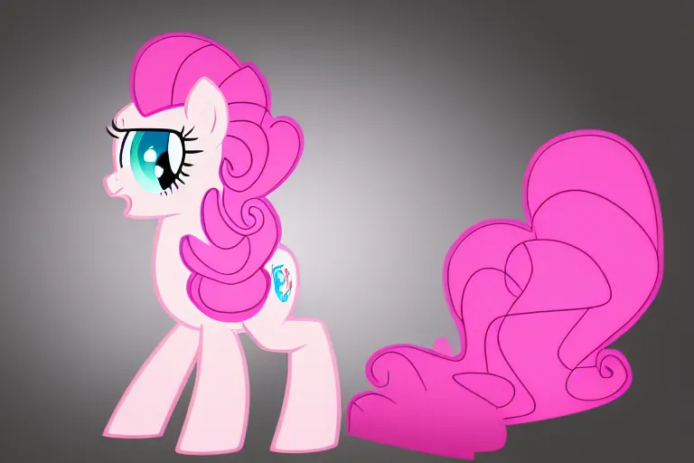 Prompt: Pinkie Pie equine, back towards camera, facing away, professional photography and mood lighting, equine photo, sitting down, flowing mane and tail, relaxed expression