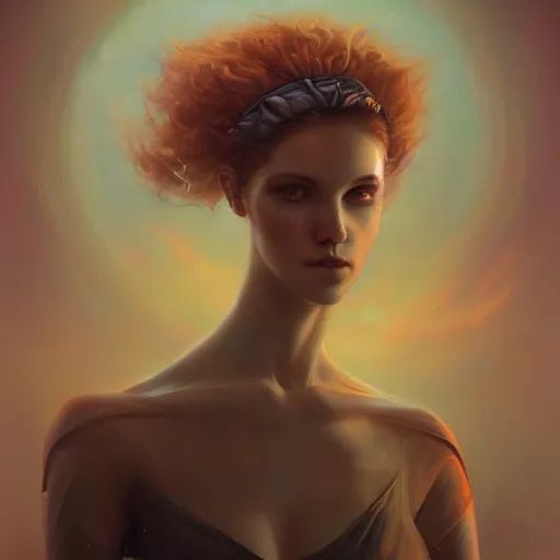 Image similar to a beautiful portrait of a celestial goddess by Jim Burns and Tom Bagshaw, Trending on Artstation