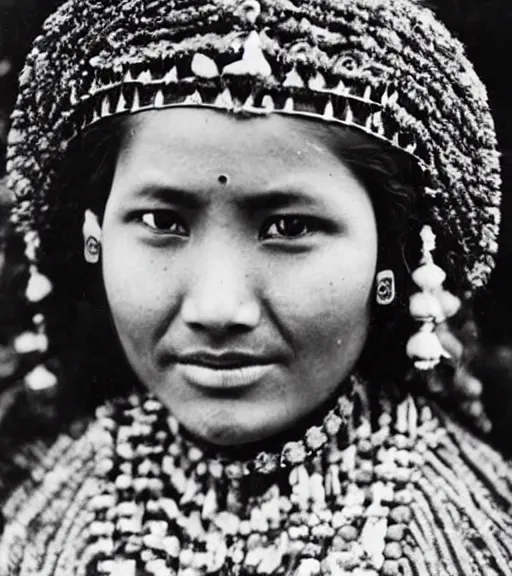 Image similar to vintage_portrait_photo_of_a_beautiful_nepalese_maiden in the himalayan mountains