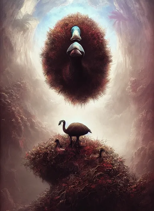 Prompt: the dodo, highly detailed, cinematic, 8 k, by megan duncanson, benjamin lacombe, adrian borda, stanley artgermm, tom bagshaw, craig mullins, carne griffiths, ayami kojima, beksinski, giger, trending on deviantart, hyper detailed, horror, full of colour