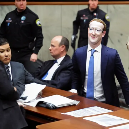 Prompt: mark Zuckerberg found guilty by jury of penguins