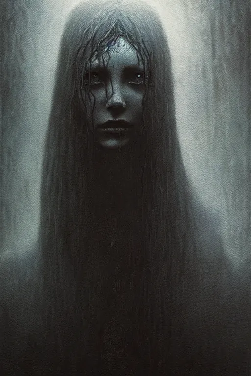 Image similar to queen of darkness painting in the style of beksinski, violent, high delicate defined details, beautiful, atmospheric, rain, matte, 3 d 8 k octane rendered, sharp focus, illustration, high detail, ultra realistic