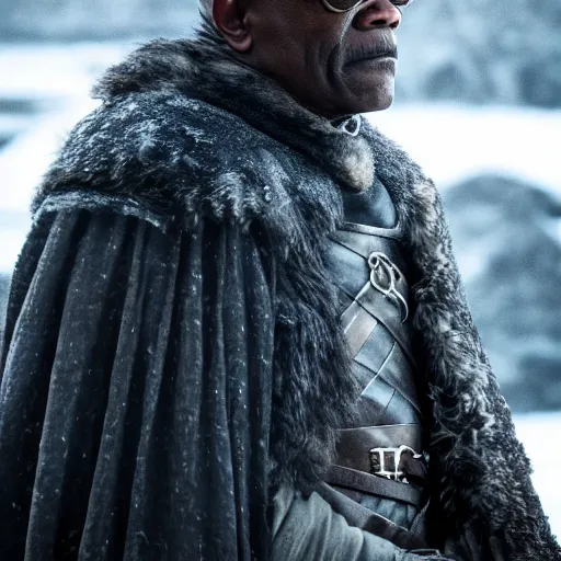 Prompt: a beautiful detailed photograph of samuel jackson in game of thrones fantasy, volumetric lighting, high details