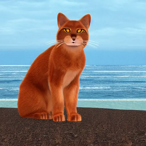 Image similar to cgi of a brown cat by sea