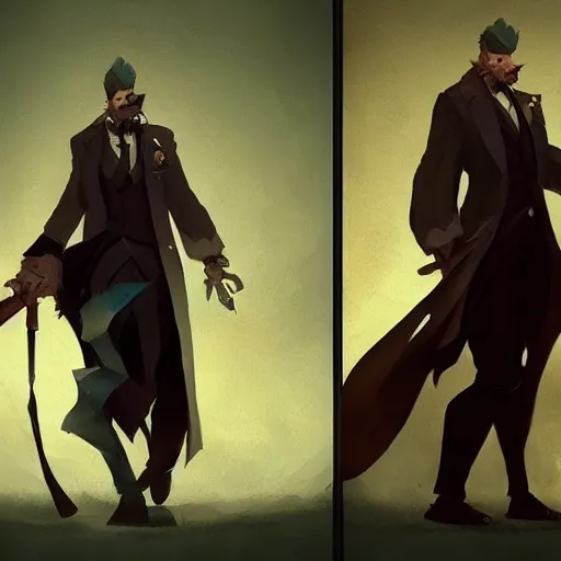 Prompt: a full body gentleman character design, league of legends wallpapers, dark fantasy, greg rutkowski, artstation, ambient lighting, digital painting