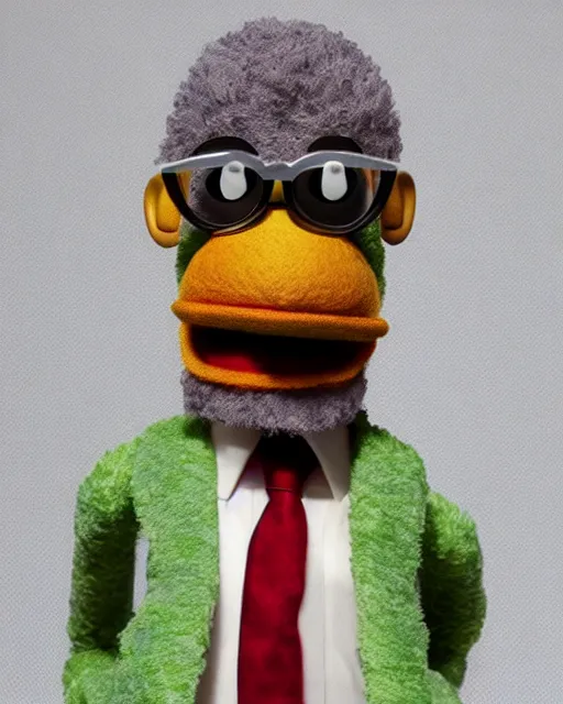 Image similar to gus fring as a muppet. highly detailed felt. hyper real photo. 4 k.