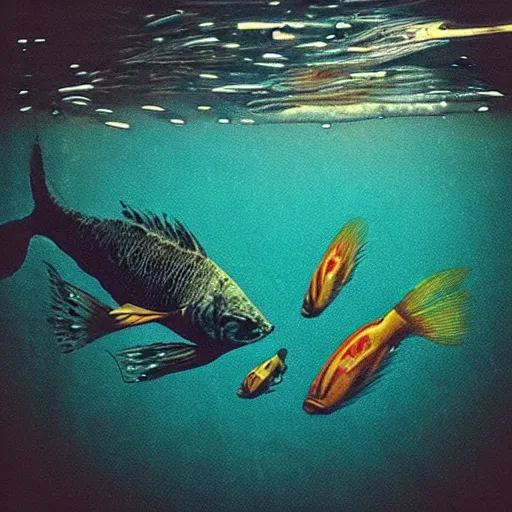 Prompt: “fish in dark water”