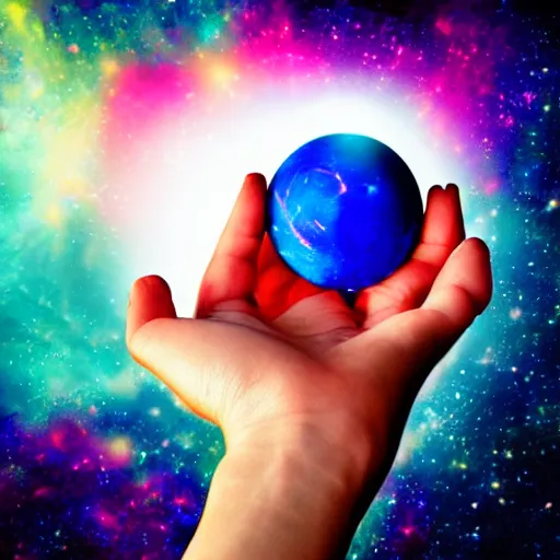 Image similar to yoga instructor holding a planet in her hands in space, trending on art station, cinematic shot, magical colors and atmosphere, perfect composition, coherent, 8 k