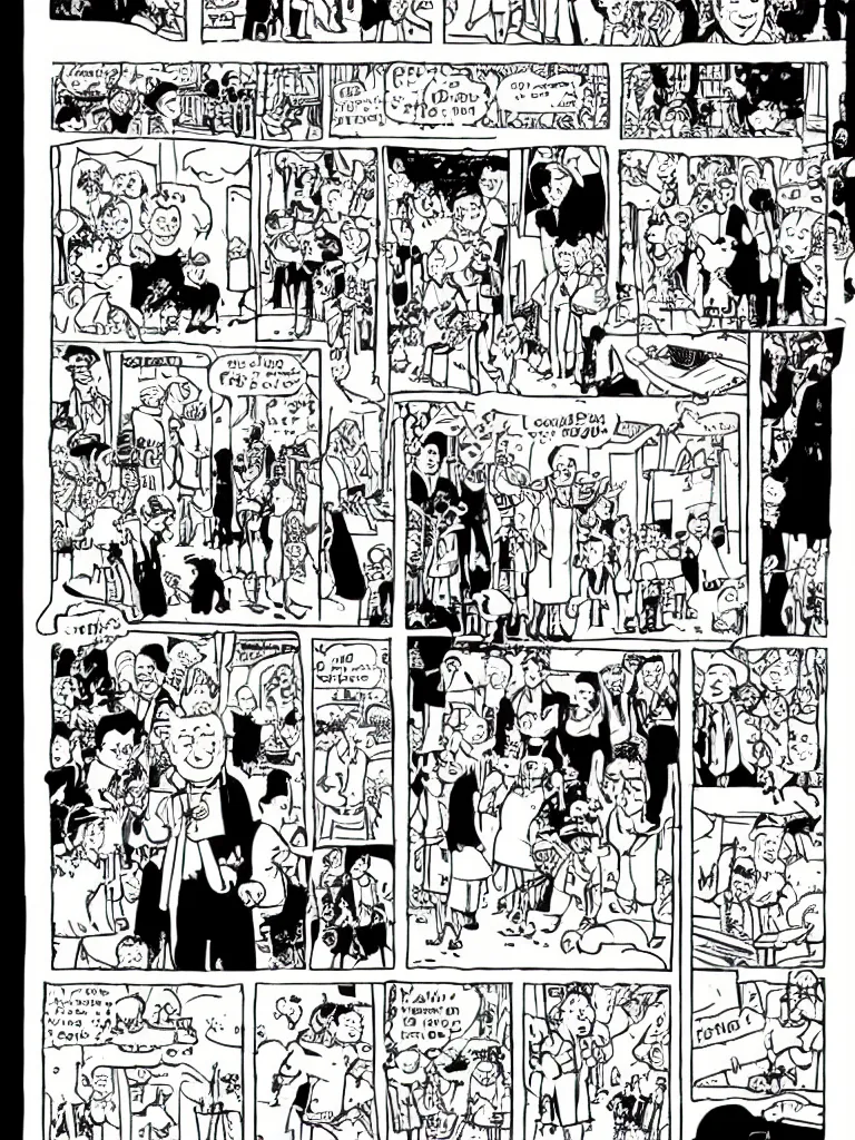 Prompt: Tin Tin original page by Hergé: Tin Tin gets married