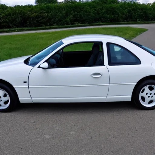 Prompt: 2 door sedan white coupe 2 door sports car 1995 ford design language