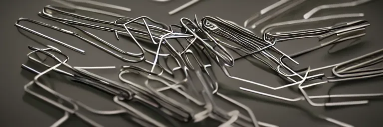 Prompt: a small set of entangled paperclips, photorealistic, highly detailed, extremely detailed, intricate, dramatic lighting, octane render!!!, 8 k