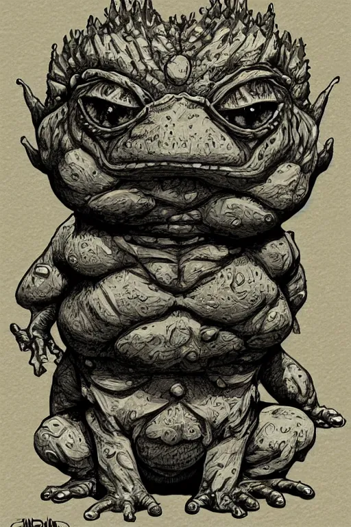 Image similar to toad goblin, symmetrical, goblin, highly detailed, digital art, sharp focus, trending on art station, kentaro miura manga art style