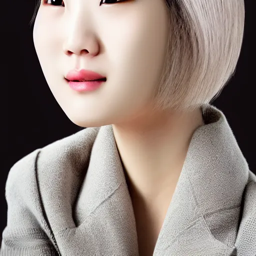 Image similar to photograph portrait bald korean japanese goddess of beauty neutral expression face straight on headshot even lighting no hair texture character creator 4