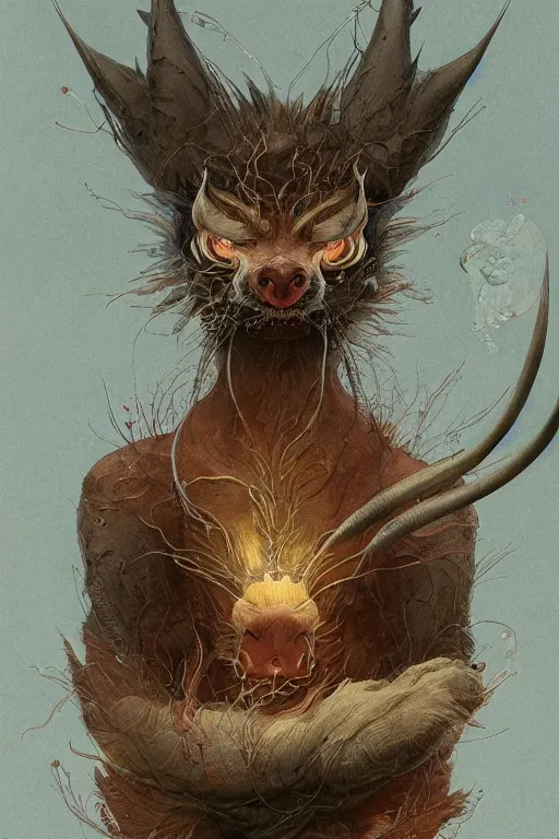 Image similar to a portrait of a translucent japanese devil animal illustrated by miyazaki by karol bak, james jean, tom bagshaw, rococo, sharp focus, trending on artstation, cinematic lighting, hyper realism, octane render, 8 k, hyper detailed, vivid, ultra detailed, highly detailed