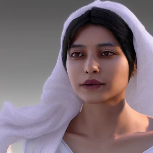 Prompt: a nepali wearing a white shawl, gloomy, bloody, octane render, unreal engine