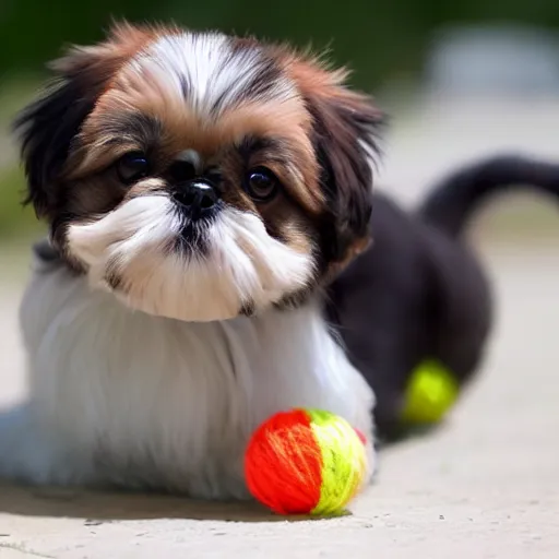 Image similar to cute shih tzu puppy playing with a wool ball