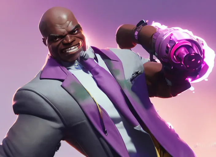 Image similar to doomfist, pink blazer, overwatch game, digital art, high detailed, artstation, octane render