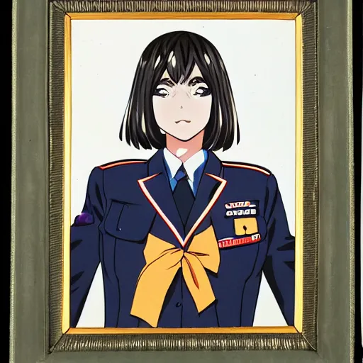 Image similar to anime girl in a 1 9 6 7 us army uniform, portrait