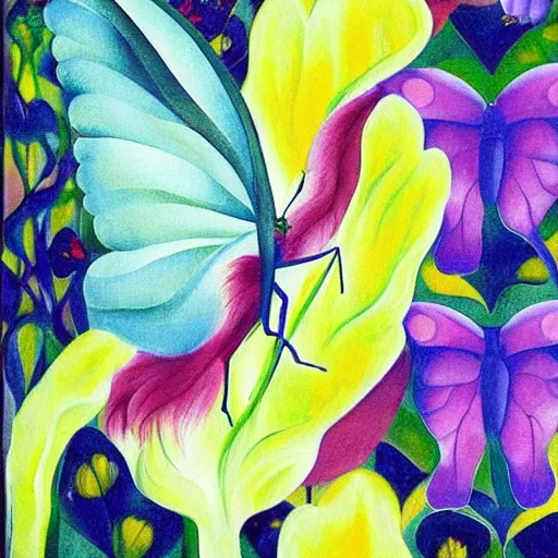 Prompt: my soul is painted like the wings of butterflies fairy tales of yesterday will grow but never die, inspired by georgia o'keeffe